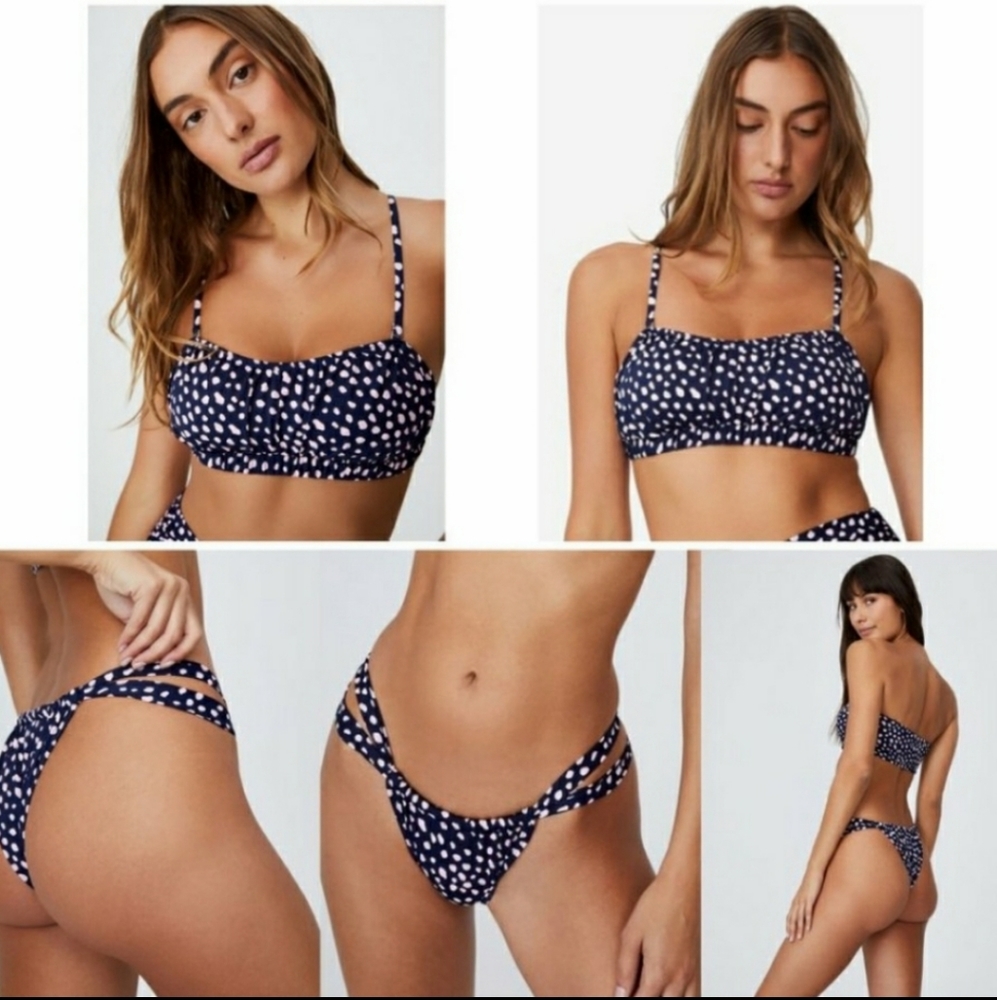 Cotton On navy blue and pink polka dot bikini bathing suit swim suit